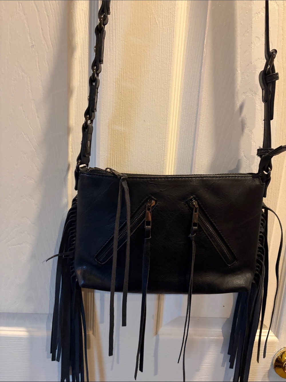 Fox blood Limited edition Black Fringe Leather Crossbody Bag with Zip Tassels